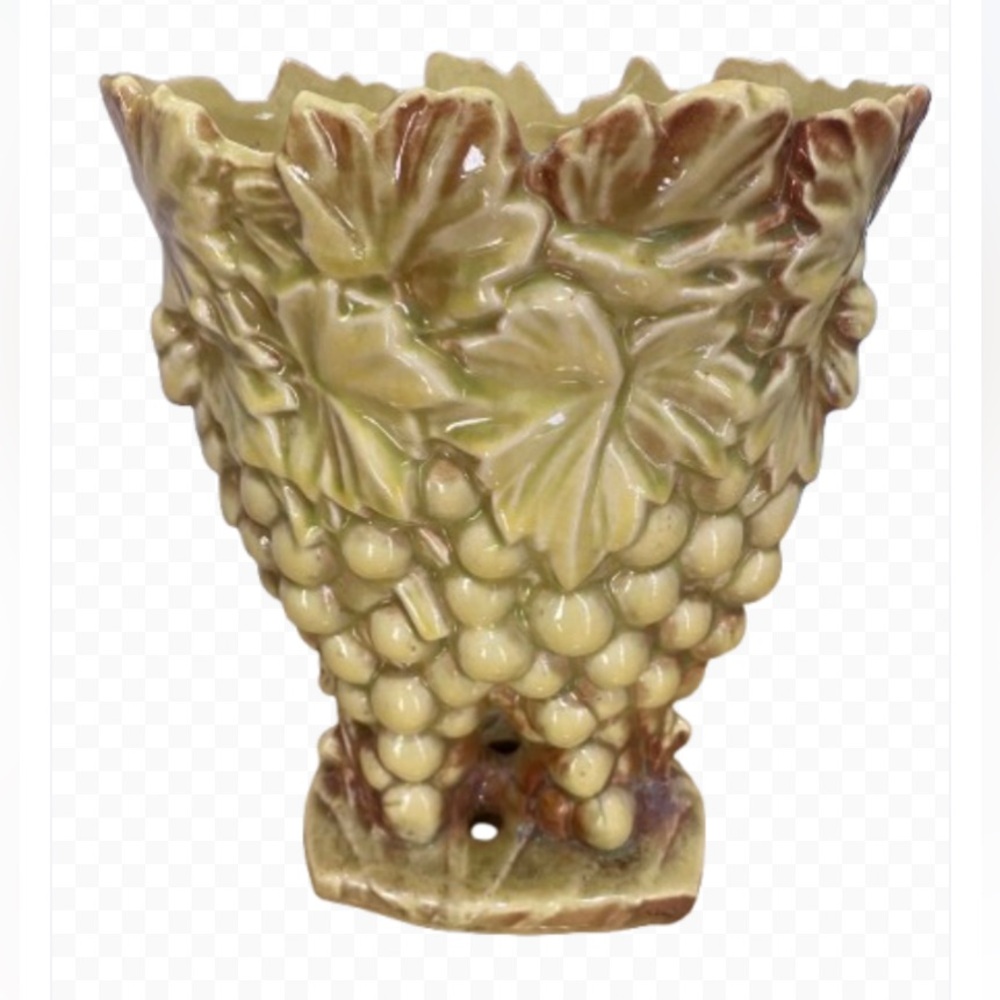 VTG 1951 McCoy Art Pottery Grape Cluster Vase Planter Two Tone Yellow Brown